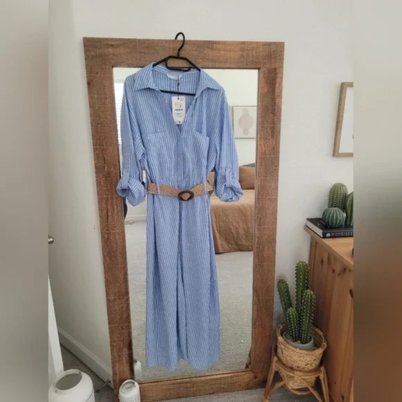 ZARA Trendy yet Classic Striped Linen Sky Blue Striped Maxi Dress🔥🔥🔥 - Picture 3 of 9